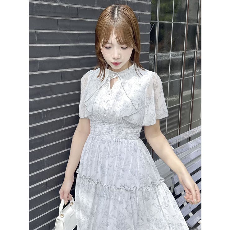 再再再値下げ‼︎ 【新品】リナシメント カメリア　花フリル　ベアトップ ワンピース 花柄 リングレース襟 シフォン ワンピース Prima Scherrer 全3色