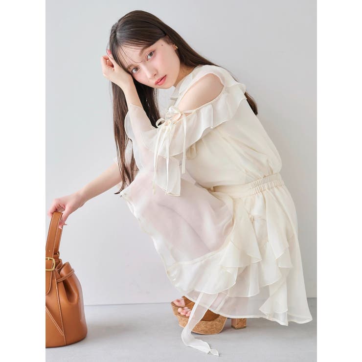 【セットアップ対応】シアーフルイドフリルブラウス | dazzlin | 詳細画像8 