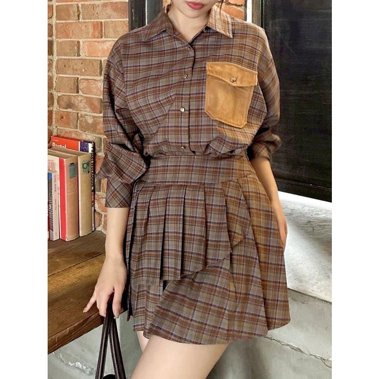 ブラウン | 【セットアップ対応】チェックオーバーアソートシャツ | dazzlin