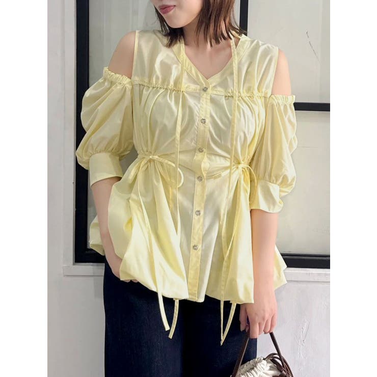 イエロー | ギャザーバルーンペプラムブラウス | dazzlin
