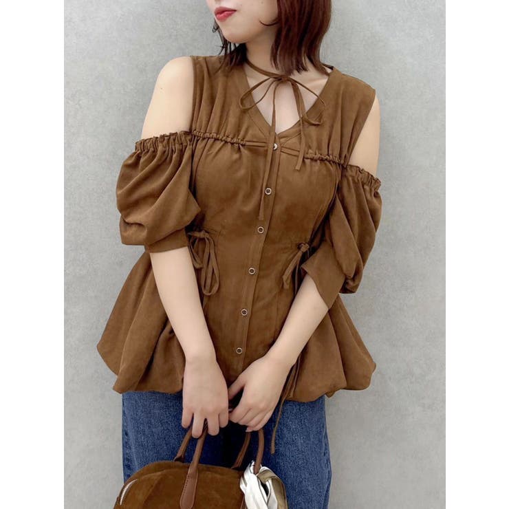 キャメル | ギャザーバルーンペプラムブラウス | dazzlin