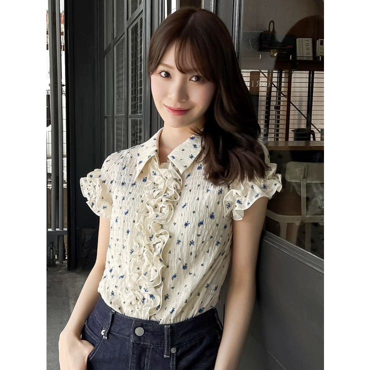 dazzlin シュリンクフラワーフリルシャツ シュリンクフラワーフリルシャツ[品番：MKSW0064941]｜dazzlin