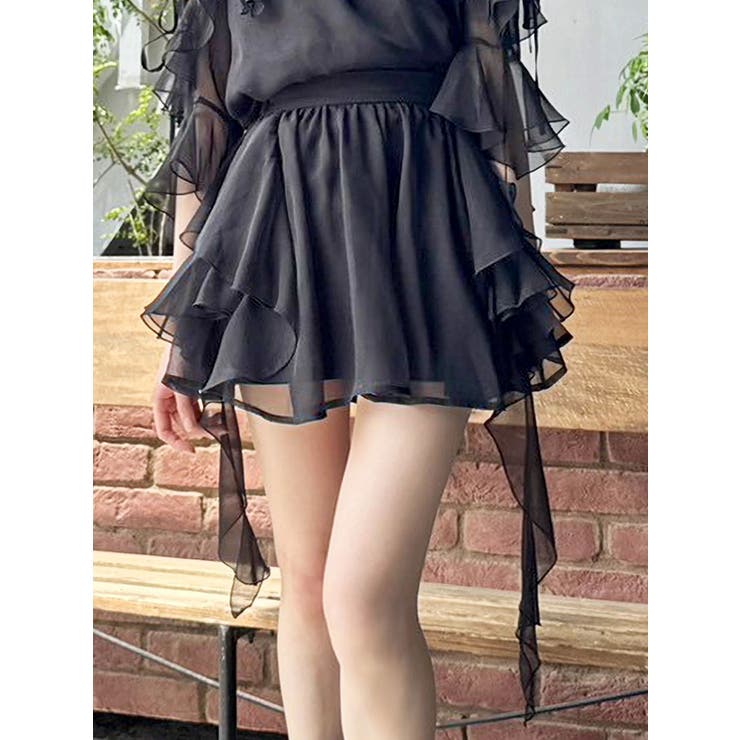 ブラック | 【セットアップ対応】シアーフルイドフリルミニスカート | dazzlin