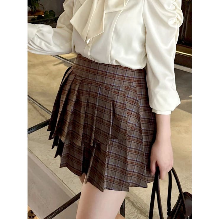 ブラウン | 【セットアップ対応】ベルトダブルプリーツスカート | dazzlin