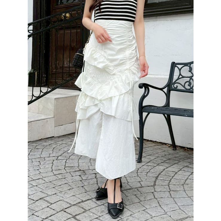 オフホワイト | ランダムフリルギャザースカート | dazzlin