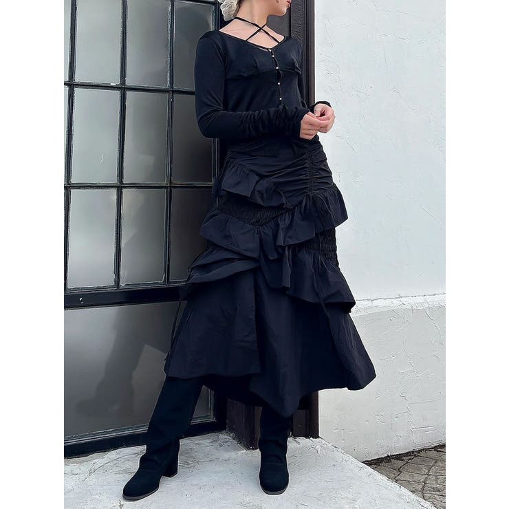 ブラック | ランダムフリルギャザースカート | dazzlin