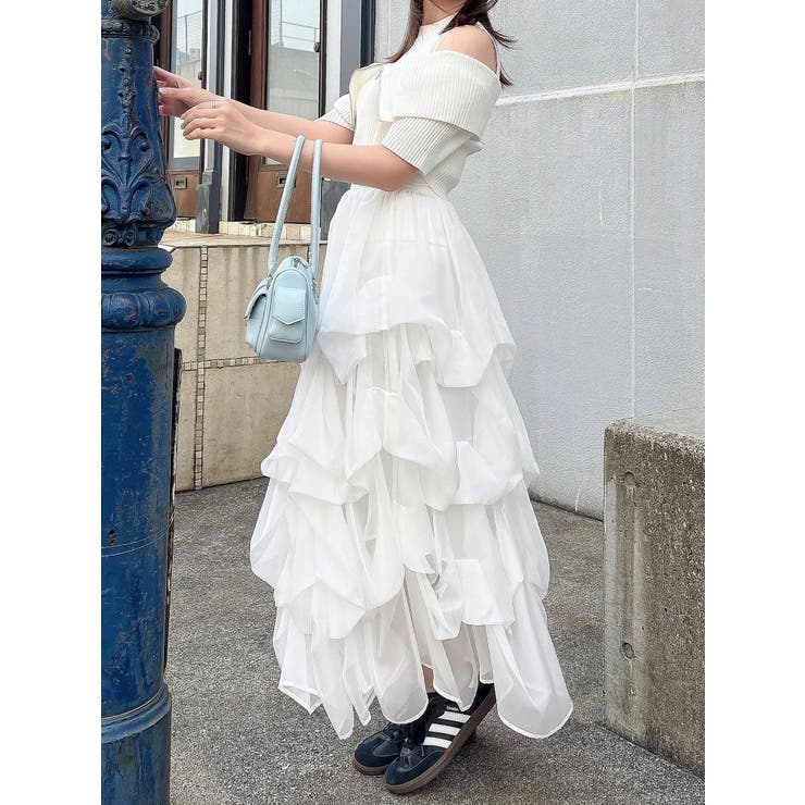 dazzlin ランダムタックバルーンスカート ホワイト ランダムタックバルーンスカート[品番：MKSW0064678]｜dazzlin