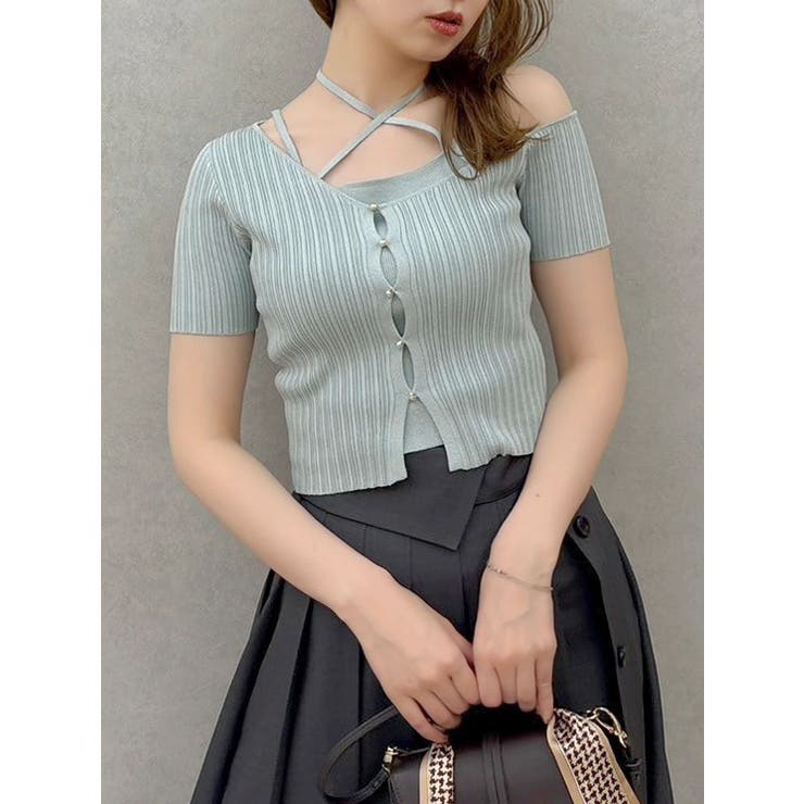 ブルー | ワンショルレイヤードリブニット | dazzlin