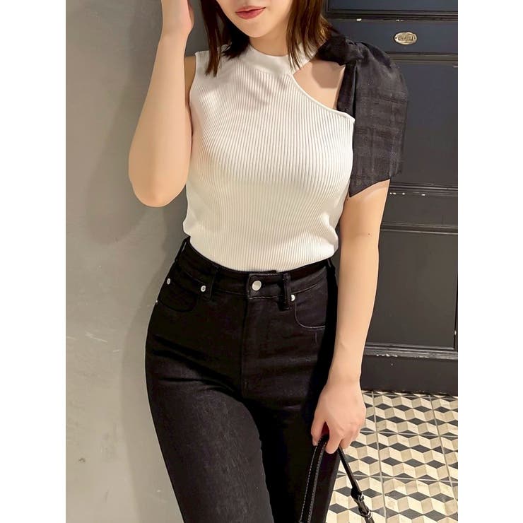 オフホワイト | ワンショルリボンノースリトップス | dazzlin