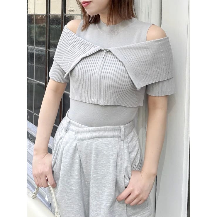 グレー | ビッグカラーレイヤードリブニット | dazzlin