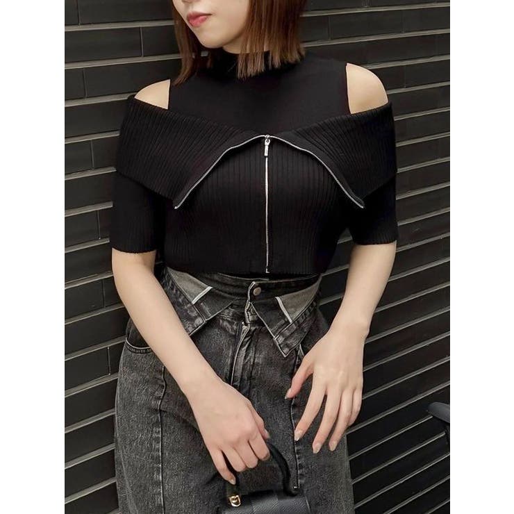 ブラック | ビッグカラーレイヤードリブニット | dazzlin