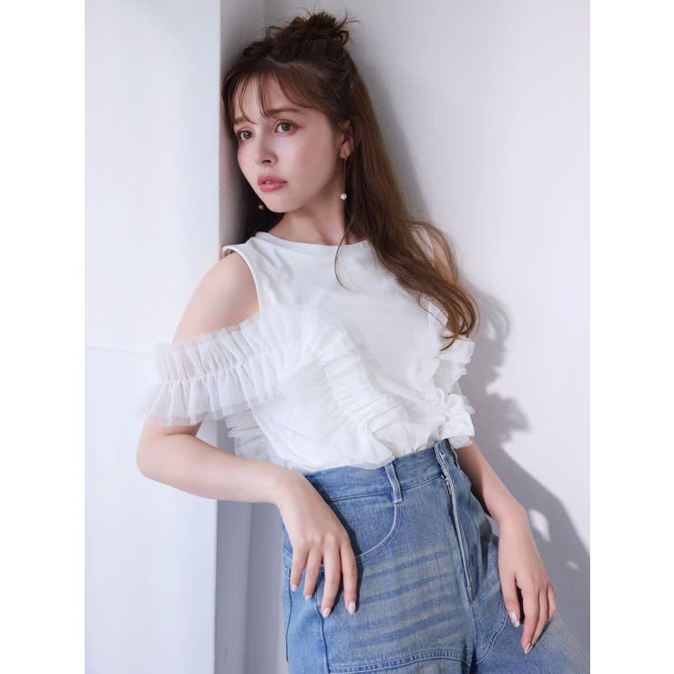 オフホワイト | フリルギャザードッキングカットソー | dazzlin