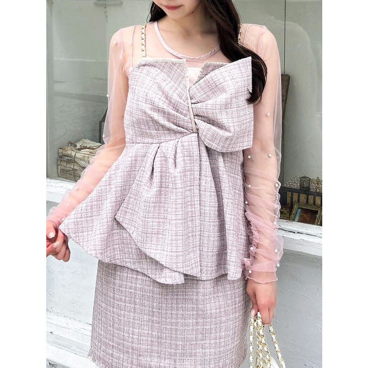 ピンク | モチーフチュールシアートップス | dazzlin