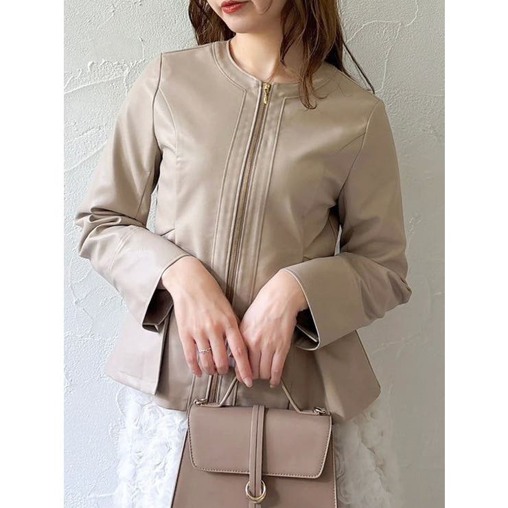 ベージュ | ウエストシェイプフェイクレザージャケット | dazzlin