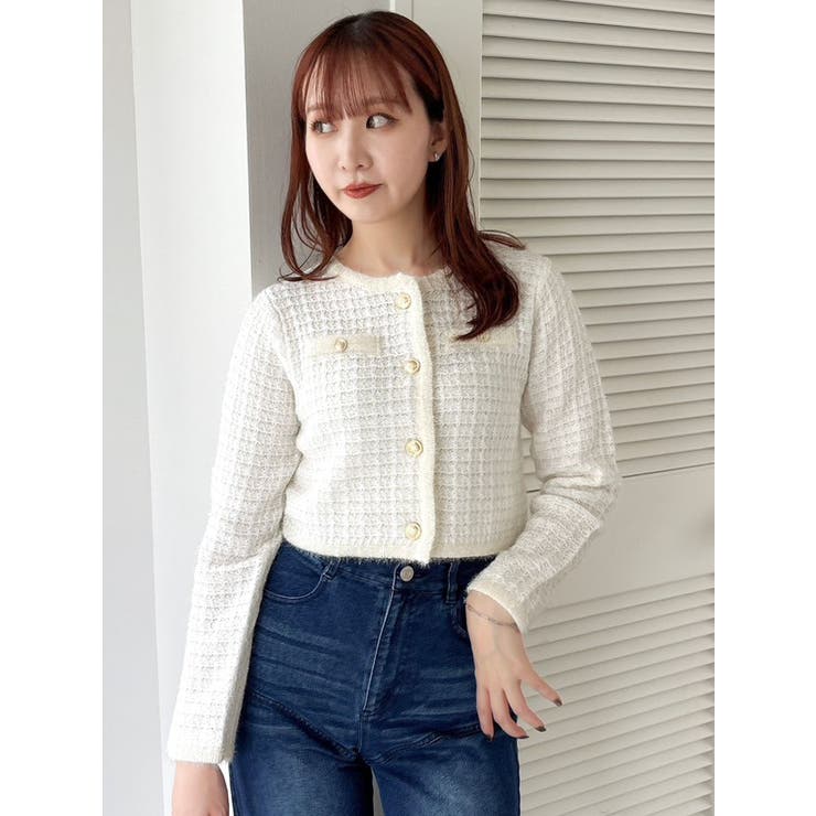 アイボリー | ツイードライクショートニットジャケット | dazzlin