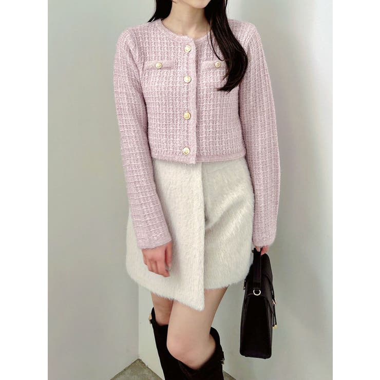 ピンク | ツイードライクショートニットジャケット | dazzlin