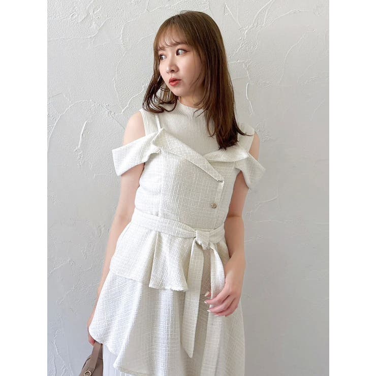 オフショルアシメトレンチワンピース[品番：MKSW0065699]｜dazzlin