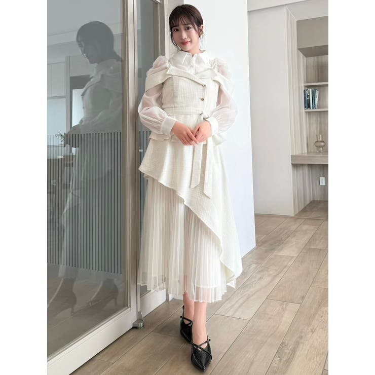 dazzlin オフショルアシメトレンチワンピース　ボルドーM 今期 dazzlin ワンピース オフショルアシメトレンチワンピース
