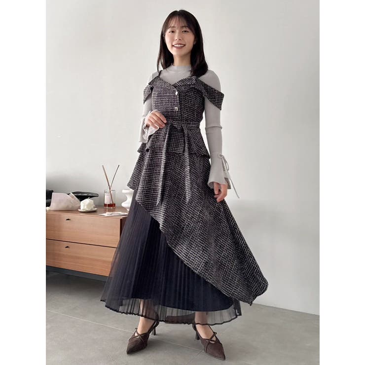 オフショルアシメトレンチワンピース[品番：MKSW0065699]｜dazzlin