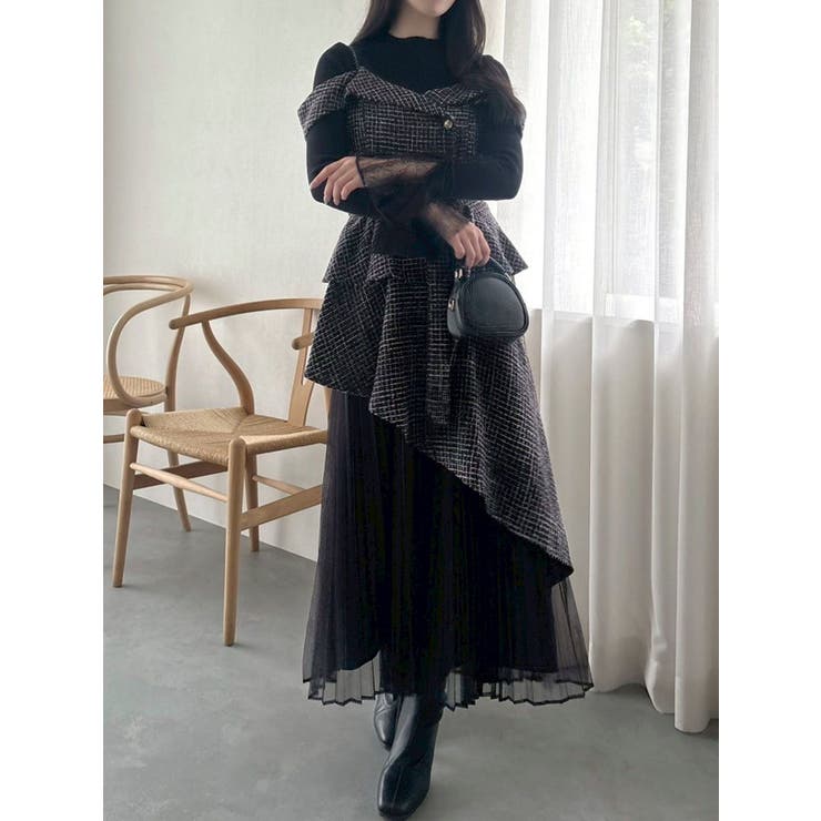 dazzlin オフショルアシメトレンチワンピース ボルドーM 今期 オフショルアシメトレンチワンピース[品番:MKSW0065699