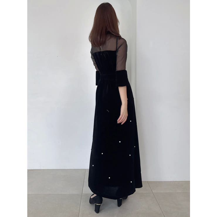 藤井サチコラボ】パールビジューベロアナロードレス[品番：MKSW0067147
