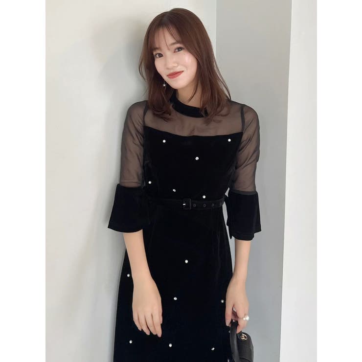 藤井サチコラボ】パールビジューベロアナロードレス[品番：MKSW0067147