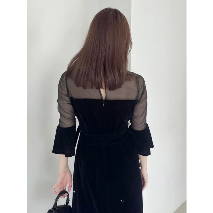 藤井サチコラボ】パールビジューベロアナロードレス[品番：MKSW0067147