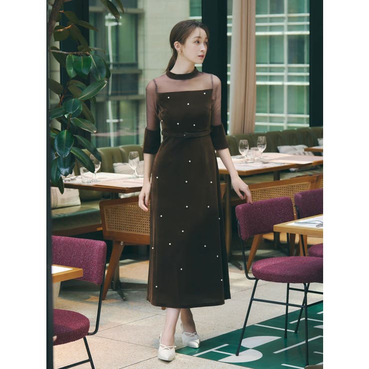 藤井サチコラボ】パールビジューベロアナロードレス[品番：MKSW0067147