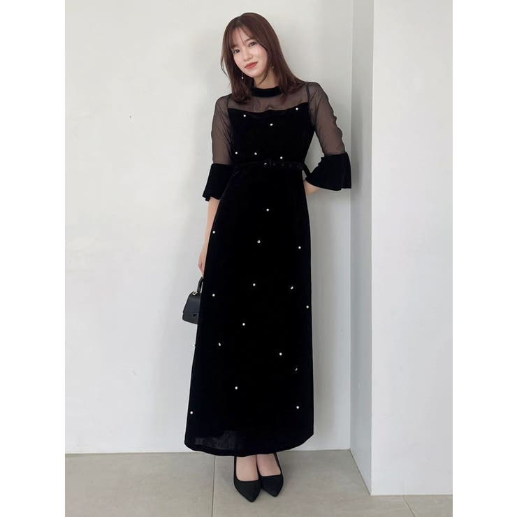 藤井サチコラボ】パールビジューベロアナロードレス[品番：MKSW0067147