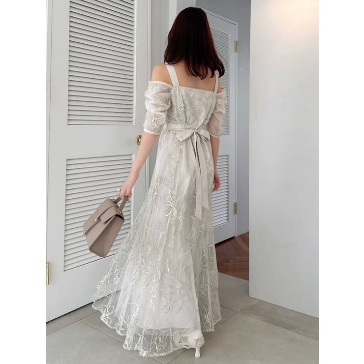 **チュールドレス♡シャビープレート** 藤井サチコラボ】ラメ刺繍チュール2WAYスリーブドレス[品番