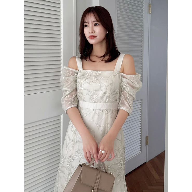 藤井サチコラボ】ラメ刺繍チュール2WAYスリーブドレス[品番