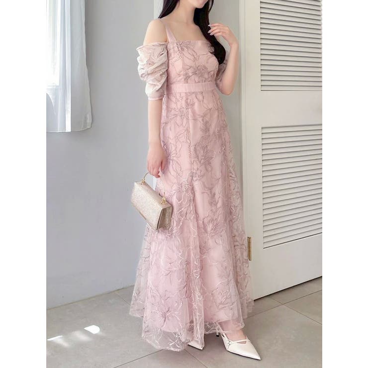 藤井サチコラボ】ラメ刺繍チュール2WAYスリーブドレス[品番