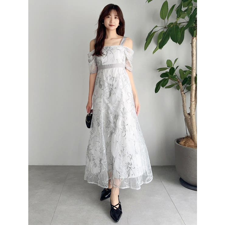 藤井サチコラボ】ラメ刺繍チュール2WAYスリーブドレス[品番