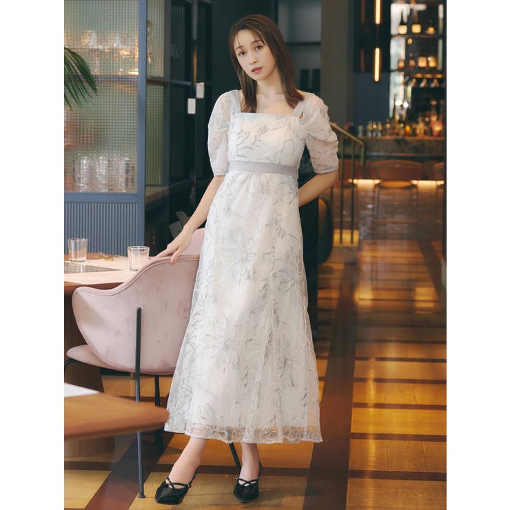 アイボリー | 【藤井サチコラボ】ラメ刺繍チュール2WAYスリーブドレス | dazzlin