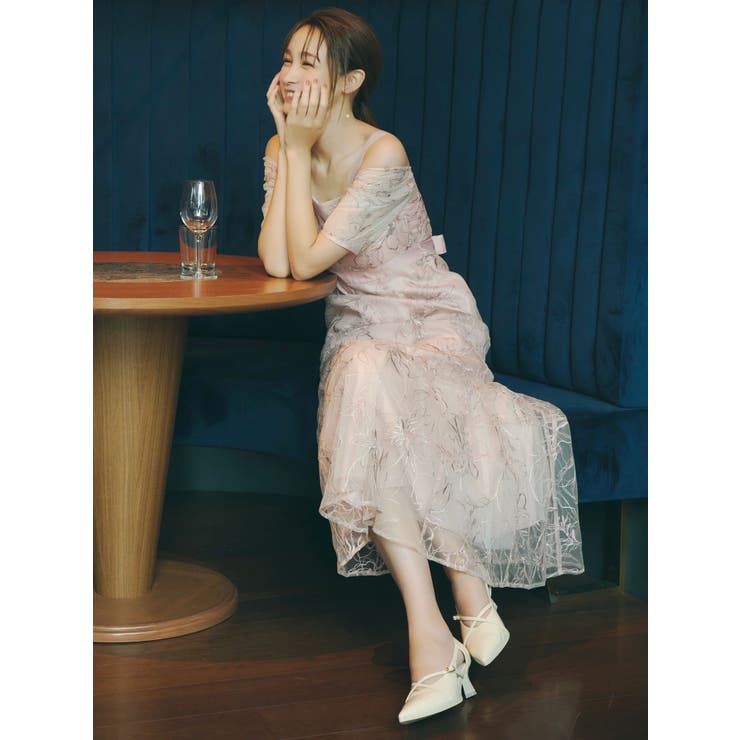 ピンク | 【藤井サチコラボ】ラメ刺繍チュール2WAYスリーブドレス | dazzlin