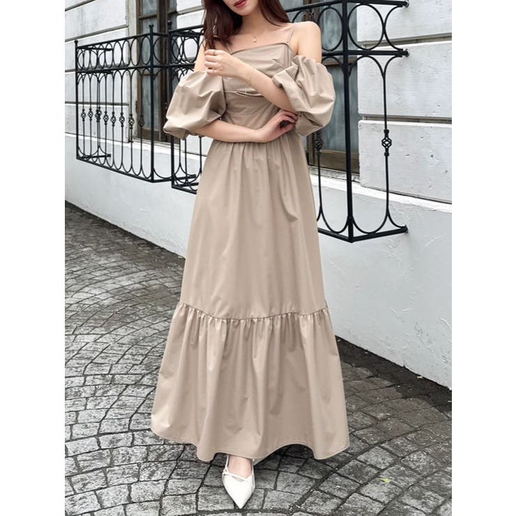 ベージュ | 【吉田朱里】パール2wayボリュームワンピース | dazzlin