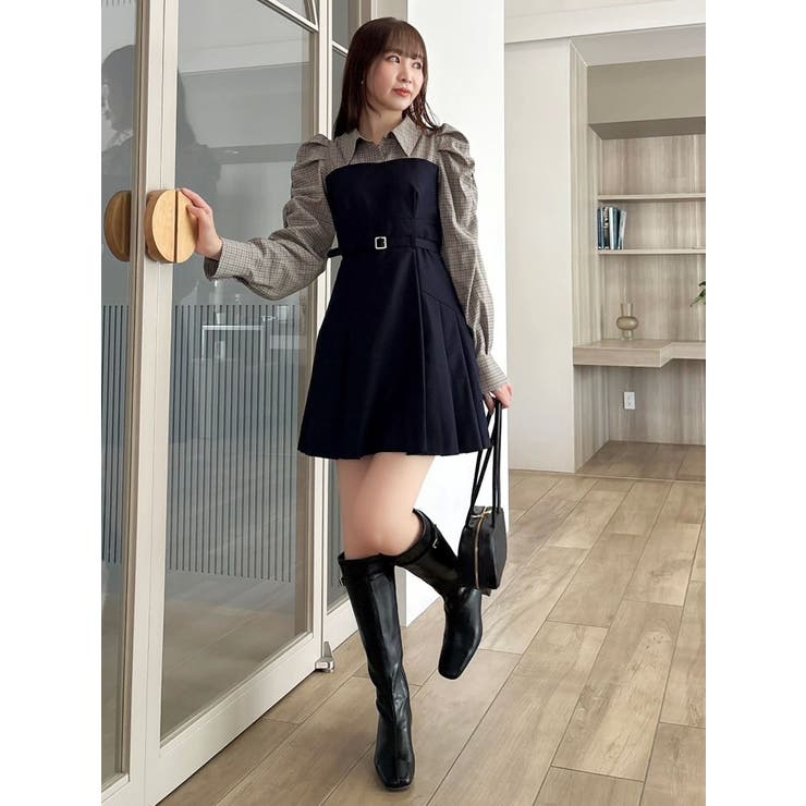dazzlin：レイヤードシャツミニワンピース レイヤードシャツミニワンピース（ワンピース）｜dazzlin（ダズリン