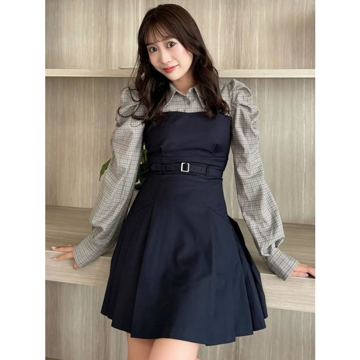 ★新品・未使用、タグ付★ ジャミニjamini リゾートワンピースフリーサイズ 長袖レイヤードシャツミニワンピース[品番：MKSW0066163