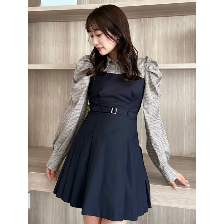 長袖レイヤードシャツミニワンピース[品番：MKSW0066163