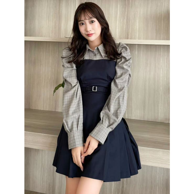 長袖レイヤードシャツミニワンピース[品番：MKSW0066163