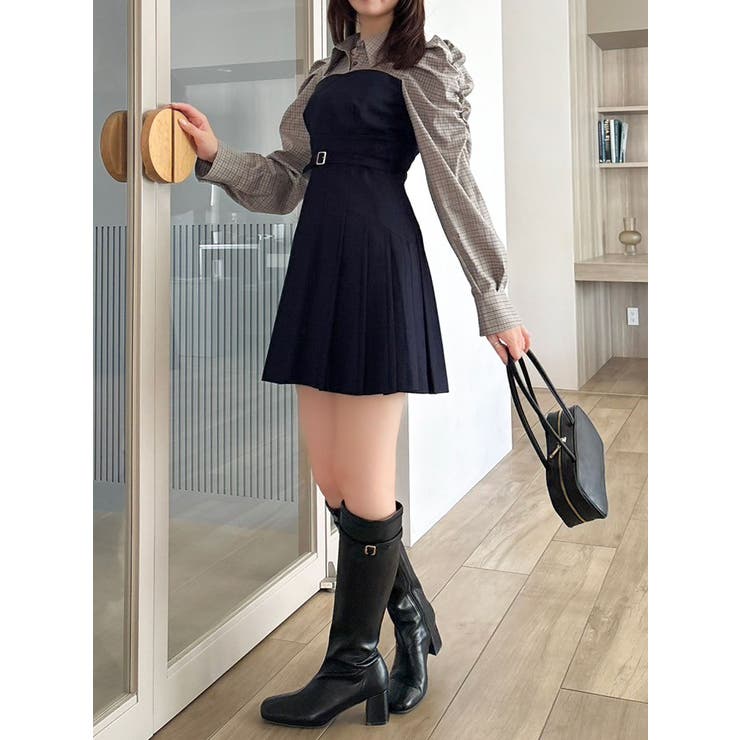 ネイビー | 長袖レイヤードシャツミニワンピース | dazzlin