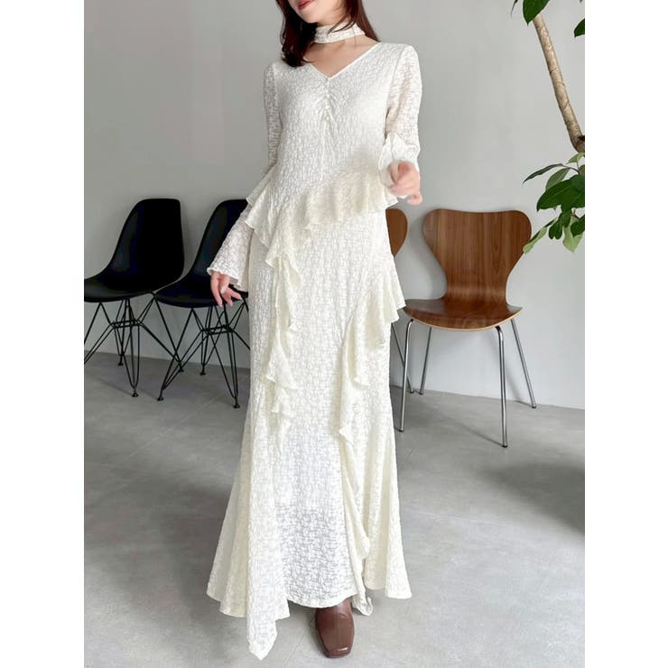 オフホワイト | アシメフリルレースワンピース | dazzlin