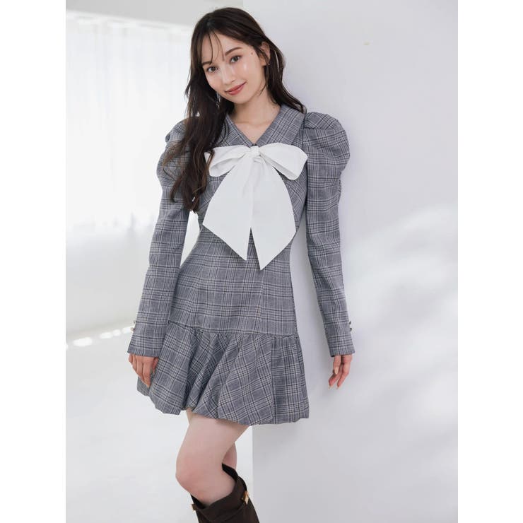 バルーンチェックミニワンピース | dazzlin | 詳細画像1 