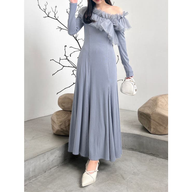 ブルー | クロスフリルカットワンピース | dazzlin