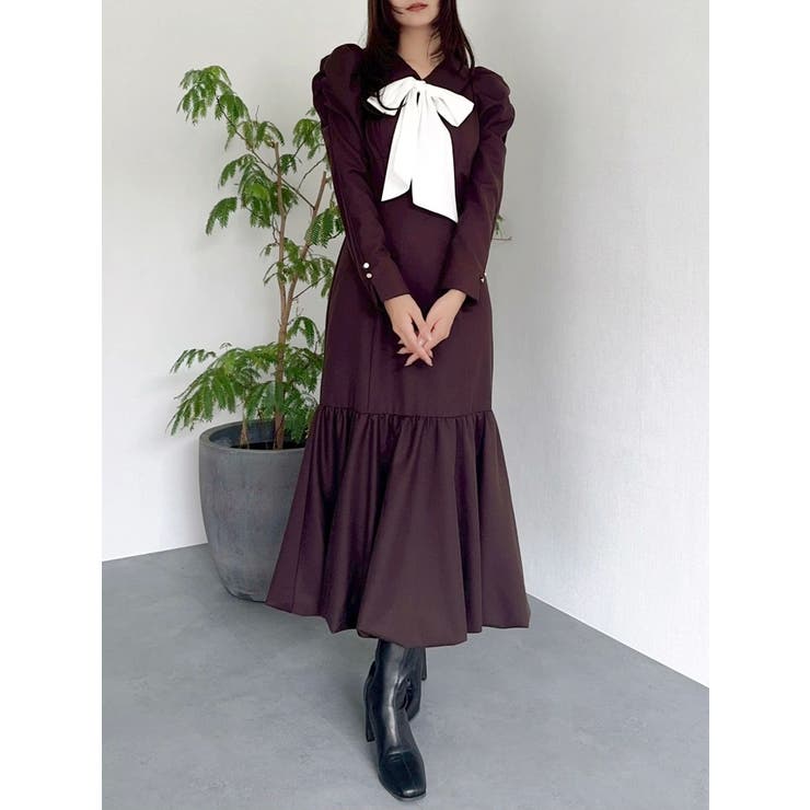 ブラウン | バルーンチェックワンピース | dazzlin