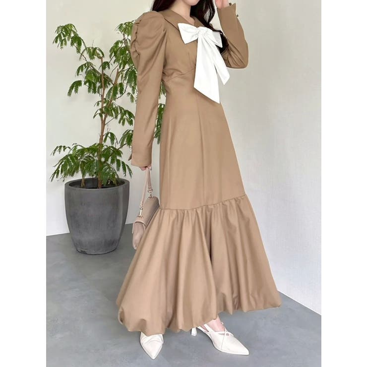 ベージュ | バルーンチェックワンピース | dazzlin