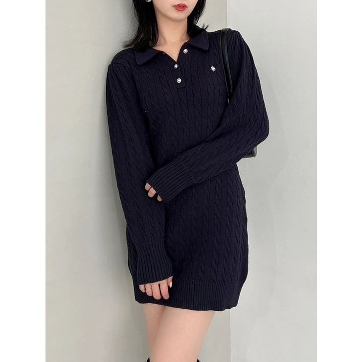 ネイビー | 【POLO BCSコラボ/20周年記念復刻！】ケーブルポロニットワンピース | dazzlin