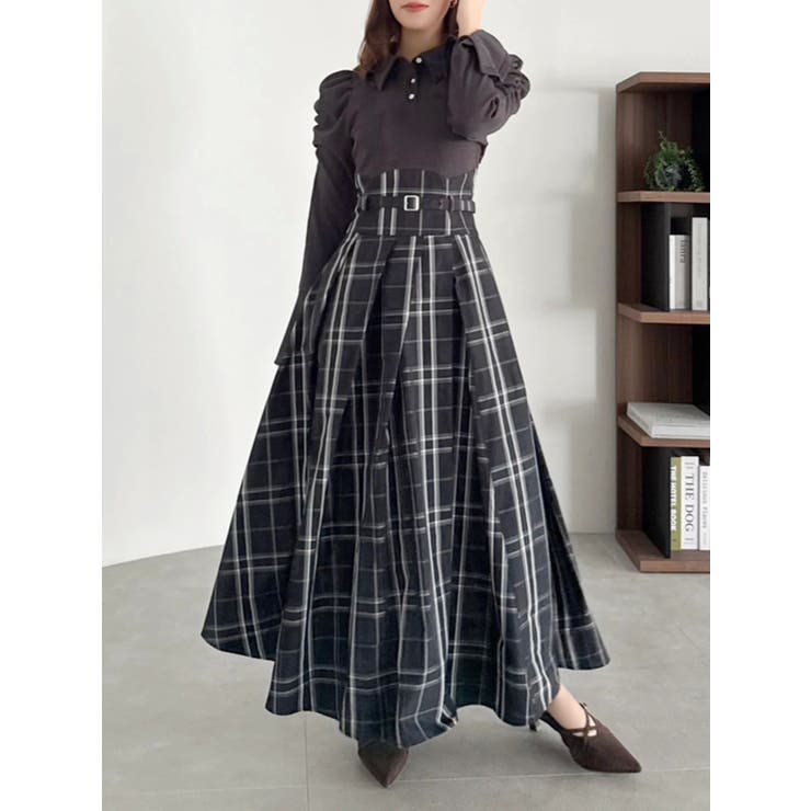 チャコールグレー | シャツカラーコルセットタックワンピース | dazzlin