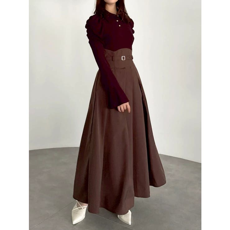 レッド | シャツカラーコルセットタックワンピース | dazzlin