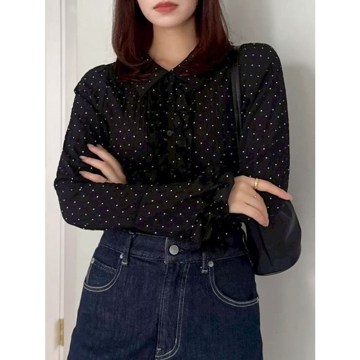 ブラック | シュリンクフラワーショートシャツ | dazzlin